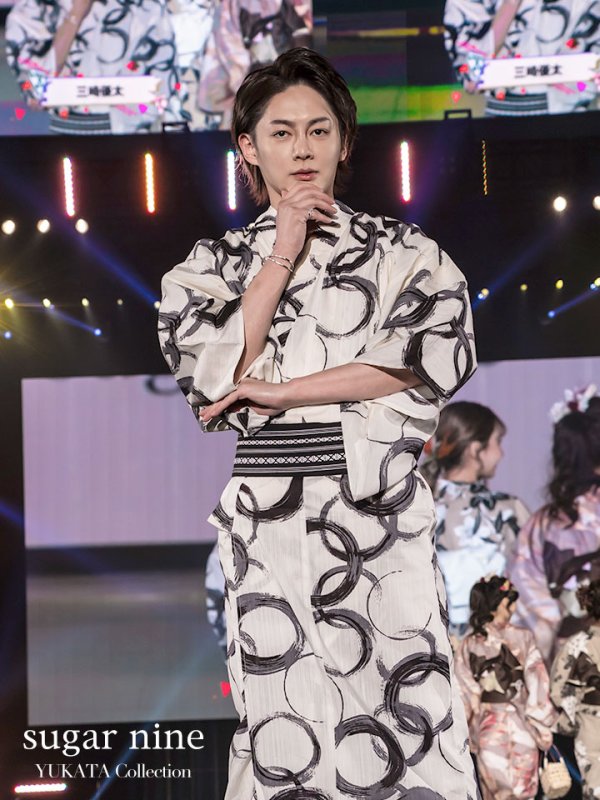 画像3: 【即日発送】【メンズ浴衣】白地に水墨柄【浴衣３点セット 浴衣/帯/下駄】[YMT] (3)