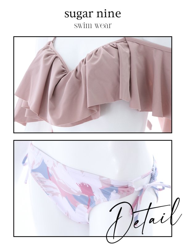 画像19: 【即日発送】【水着セール】【ビキニ】【水着】オフショル/ フリルショルダー/ バンドゥ/ フロントリボン/ フラワービキニ[YMT] (19)