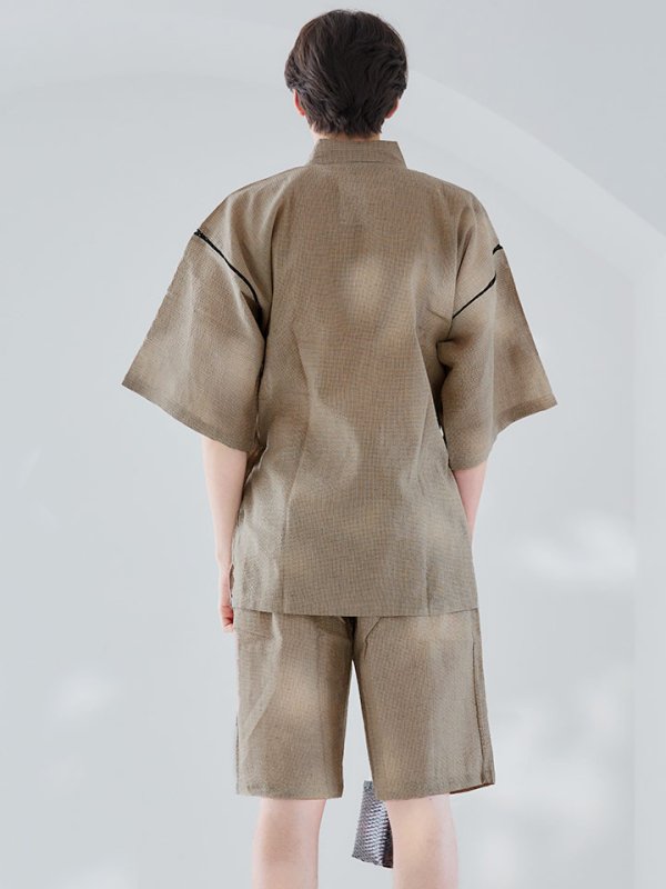 画像5: 【即日発送】【メンズ甚平】ベージュ甚平【甚平2点セット 甚平/下駄】[YMT] (5)