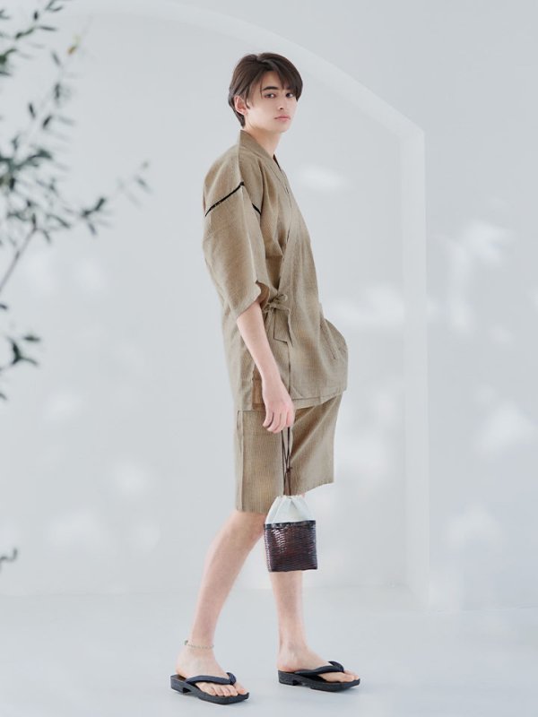 画像7: 【即日発送】【メンズ甚平】ベージュ甚平【甚平2点セット 甚平/下駄】[YMT] (7)