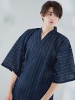 画像9: 【即日発送】【メンズ甚平】ネイビー地に白縞模様甚平  【甚平・下駄セット】[YMT] (9)
