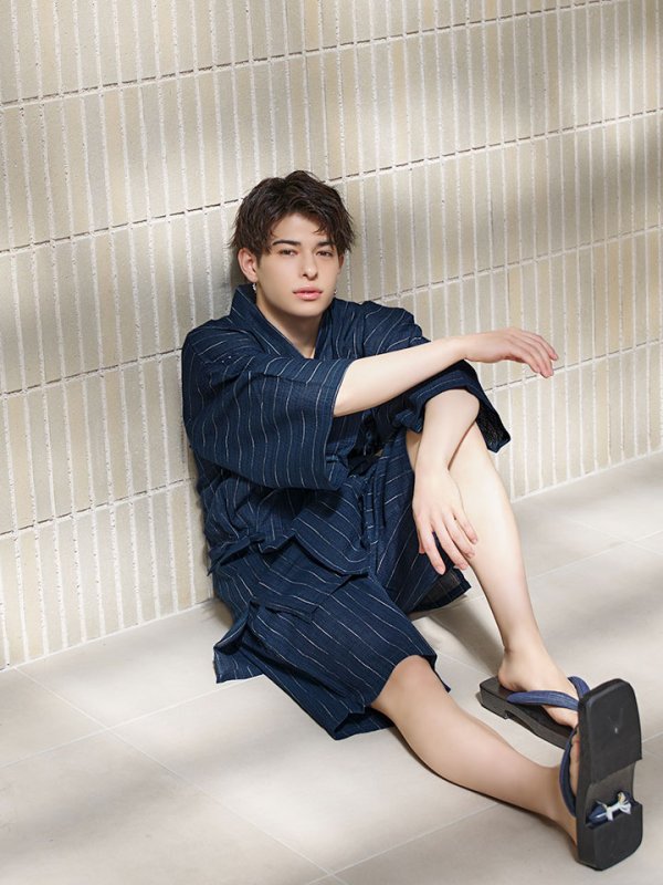 画像12: 【即日発送】【メンズ甚平】ネイビー地に白縞模様甚平 【甚平2点セット 甚平/下駄】[YMT] (12)