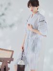 画像1: 【即日発送】【メンズ甚平】白地に黒縞模様甚平【甚平・下駄セット】[YMT] (1)