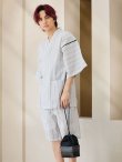 画像3: 【即日発送】【メンズ甚平】白地に黒縞模様甚平【甚平・帯・下駄セット】  [YMT] (3)