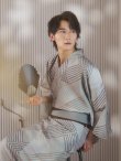 画像13: 【即日発送！】【メンズ浴衣】ベージュ幾何学的模様浴衣【浴衣・帯・下駄セット】OBI-MS-002-wk-4-WR [YMT] (13)