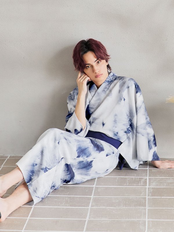 画像10: 【即日発送！】【メンズ浴衣】ブルー絞り柄タイダイ浴衣【浴衣３点セット 浴衣/帯/下駄】[YMT] (10)