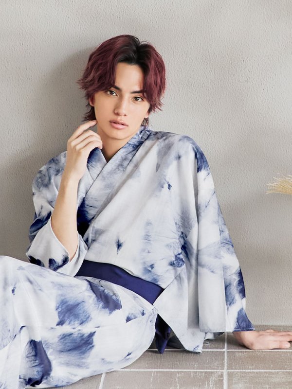 画像11: 【即日発送！】【メンズ浴衣】ブルー絞り柄タイダイ浴衣【浴衣３点セット 浴衣/帯/下駄】[YMT] (11)