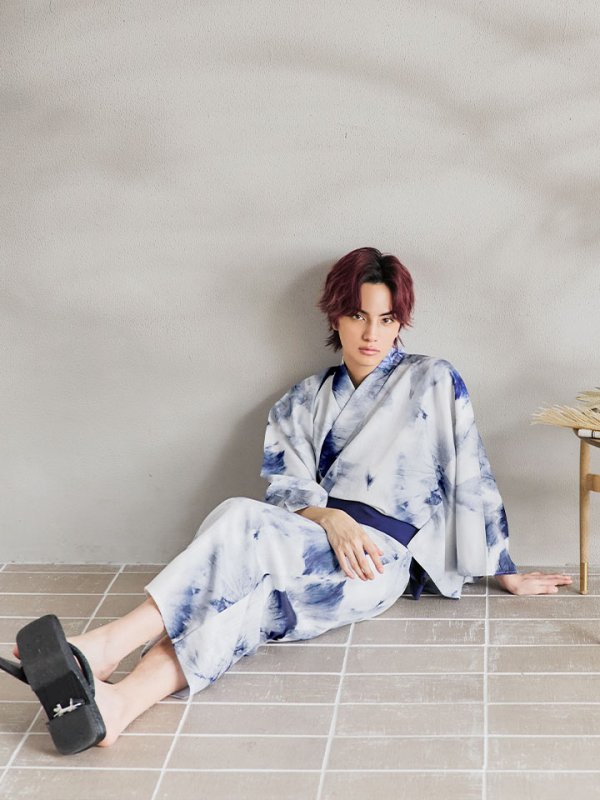 画像12: 【即日発送！】【メンズ浴衣】ブルー絞り柄タイダイ浴衣【浴衣３点セット 浴衣/帯/下駄】[YMT] (12)