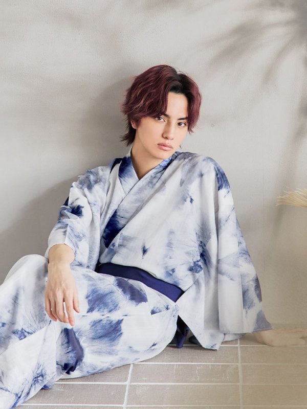 画像13: 【即日発送！】【メンズ浴衣】ブルー絞り柄タイダイ浴衣【浴衣３点セット 浴衣/帯/下駄】[YMT] (13)