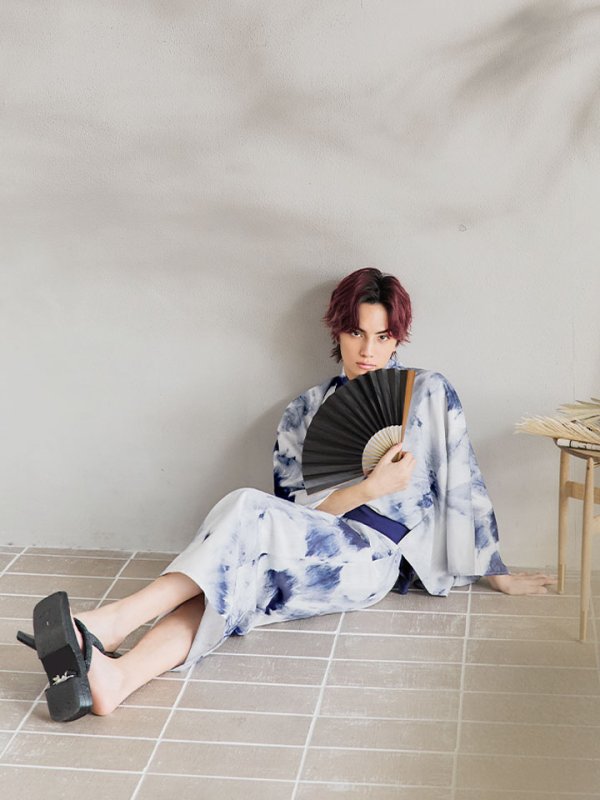 画像15: 【即日発送！】【メンズ浴衣】ブルー絞り柄タイダイ浴衣【浴衣３点セット 浴衣/帯/下駄】[YMT] (15)