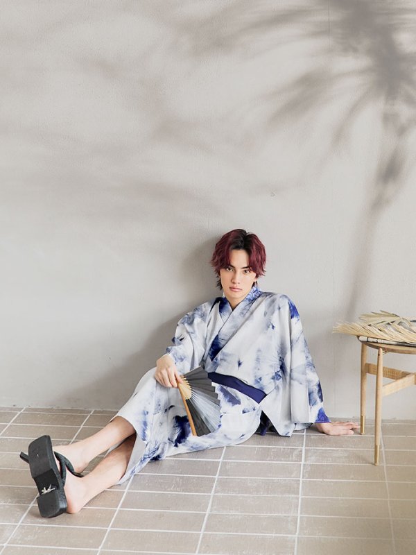 画像16: 【即日発送！】【メンズ浴衣】ブルー絞り柄タイダイ浴衣【浴衣３点セット 浴衣/帯/下駄】[YMT] (16)