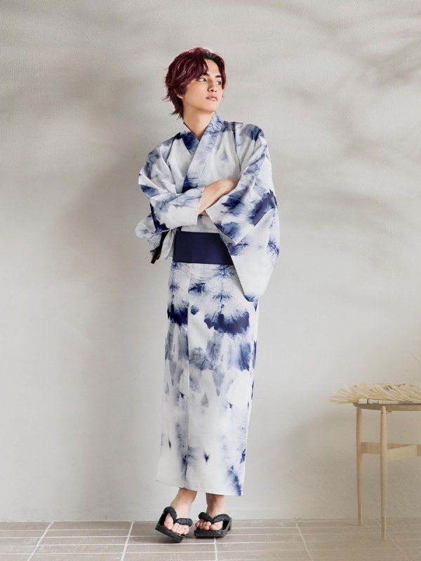 画像4: 【即日発送！】【メンズ浴衣】ブルー絞り柄タイダイ浴衣【浴衣３点セット 浴衣/帯/下駄】[YMT] (4)