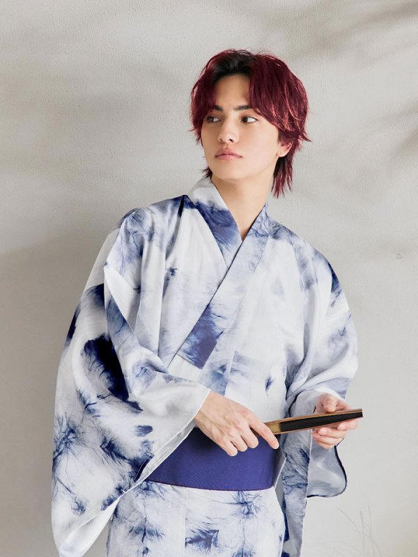 画像7: 【即日発送！】【メンズ浴衣】ブルー絞り柄タイダイ浴衣【浴衣３点セット 浴衣/帯/下駄】[YMT] (7)