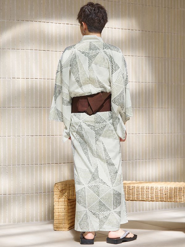 画像14: 【即日発送！】【メンズ浴衣】カーキグリーン幾何学的模様浴衣【浴衣３点セット 浴衣/帯/下駄】[YMT] (14)