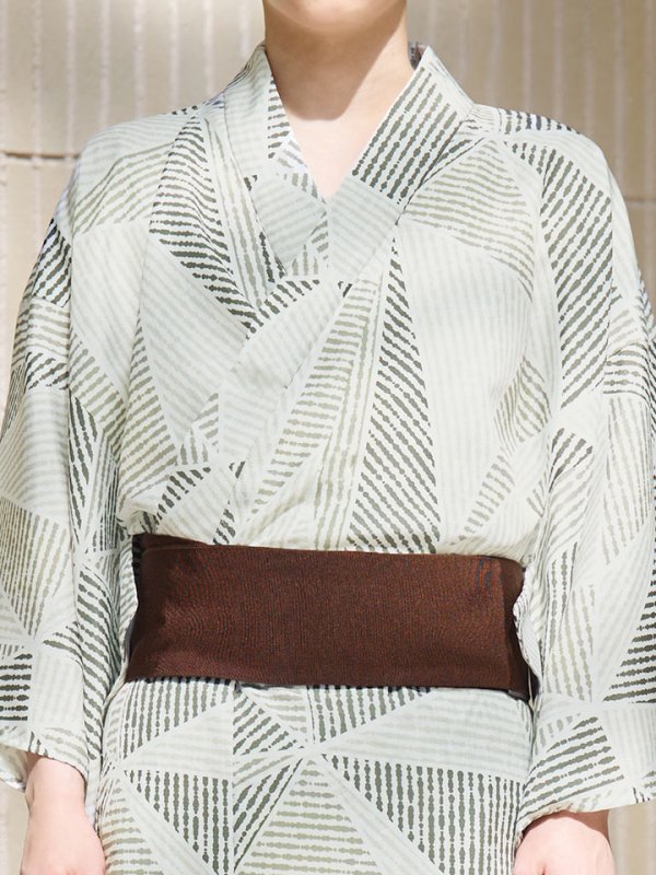 画像15: 【即日発送！】【メンズ浴衣】カーキグリーン幾何学的模様浴衣【浴衣３点セット 浴衣/帯/下駄】[YMT] (15)