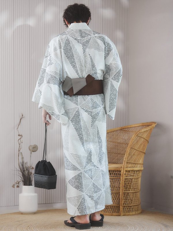 画像12: 【即日発送！】【メンズ浴衣】カーキグリーン幾何学的模様浴衣【浴衣３点セット 浴衣/帯/下駄】[YMT] (12)