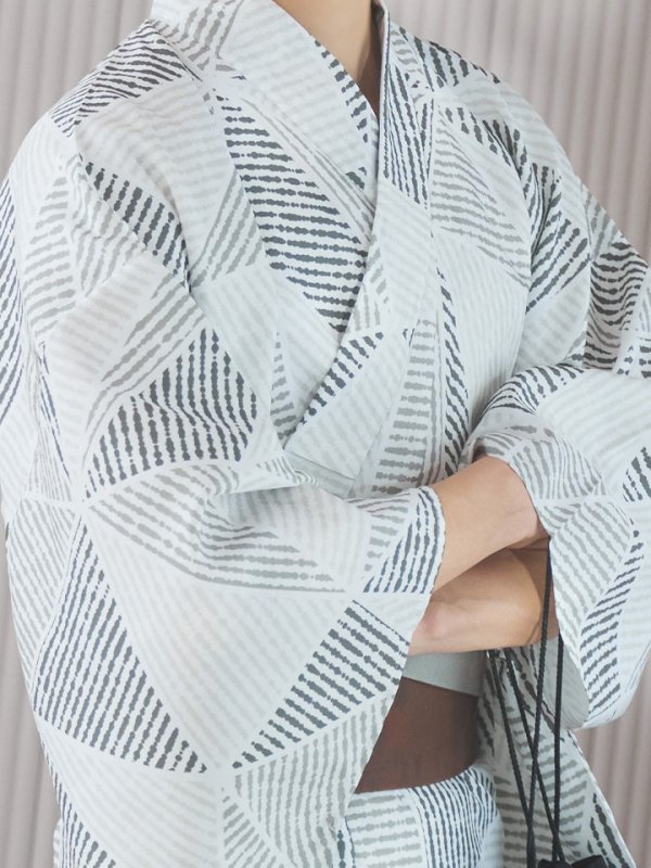 画像13: 【即日発送！】【メンズ浴衣】カーキグリーン幾何学的模様浴衣【浴衣３点セット 浴衣/帯/下駄】[YMT] (13)