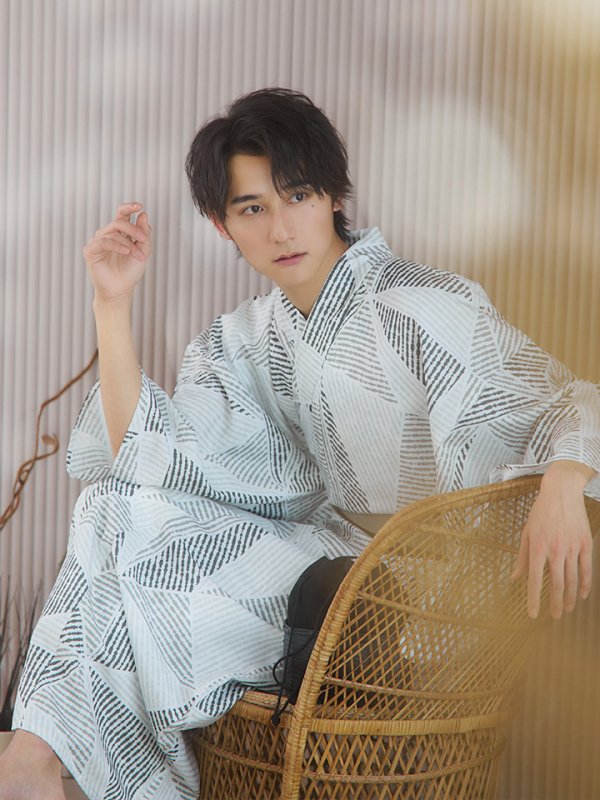 画像3: 【即日発送！】【メンズ浴衣】カーキグリーン幾何学的模様浴衣【浴衣３点セット 浴衣/帯/下駄】[YMT] (3)