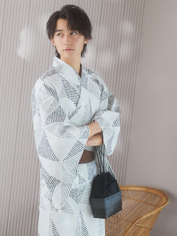 画像9: 【即日発送！】【メンズ浴衣】カーキグリーン幾何学的模様浴衣【浴衣３点セット 浴衣/帯/下駄】[YMT] (9)