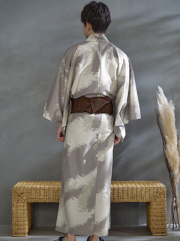 画像16: 【即日発送！】【メンズ浴衣】グレージュモザイク柄浴衣【浴衣３点セット 浴衣/帯/下駄】[YMT] (16)