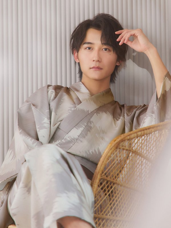 画像11: 【即日発送！】【メンズ浴衣】グレージュモザイク柄浴衣【浴衣３点セット 浴衣/帯/下駄】[YMT] (11)