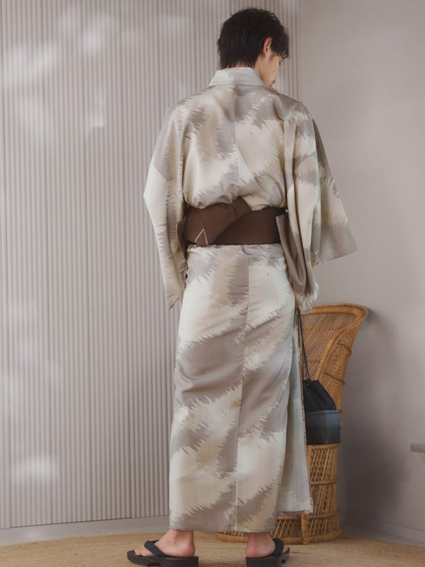 画像12: 【即日発送！】【メンズ浴衣】グレージュモザイク柄浴衣【浴衣３点セット 浴衣/帯/下駄】[YMT] (12)