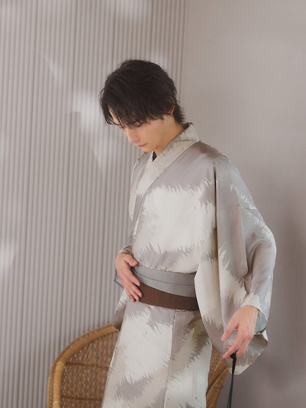 画像5: 【即日発送！】【メンズ浴衣】グレージュモザイク柄浴衣【浴衣３点セット 浴衣/帯/下駄】[YMT] (5)