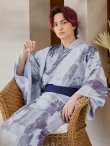 画像1: 【即日発送！】【メンズ浴衣】くすみブルーグレーモザイク柄浴衣【浴衣・帯・下駄セット】OBI-MS-002-wk-3-NV [YMT] (1)