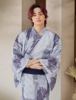 画像15: 【即日発送！】【メンズ浴衣】くすみブルーグレーモザイク柄浴衣【浴衣・帯・下駄セット】OBI-MS-002-wk-3-NV [YMT] (15)