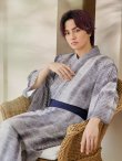 画像1: 【即日発送！】【メンズ浴衣】シンプルアート浴衣【浴衣・帯・下駄セット】 OBI-MS-002-wk-1-BL [YMT] (1)