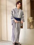 画像4: 【即日発送！】【メンズ浴衣】シンプルアート浴衣【浴衣・帯・下駄セット】 OBI-MS-002-wk-1-BL [YMT] (4)
