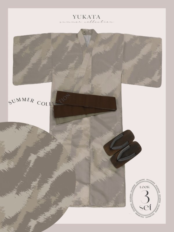 画像19: 【即日発送！】【メンズ浴衣】グレージュモザイク柄浴衣【浴衣３点セット 浴衣/帯/下駄】[YMT] (19)