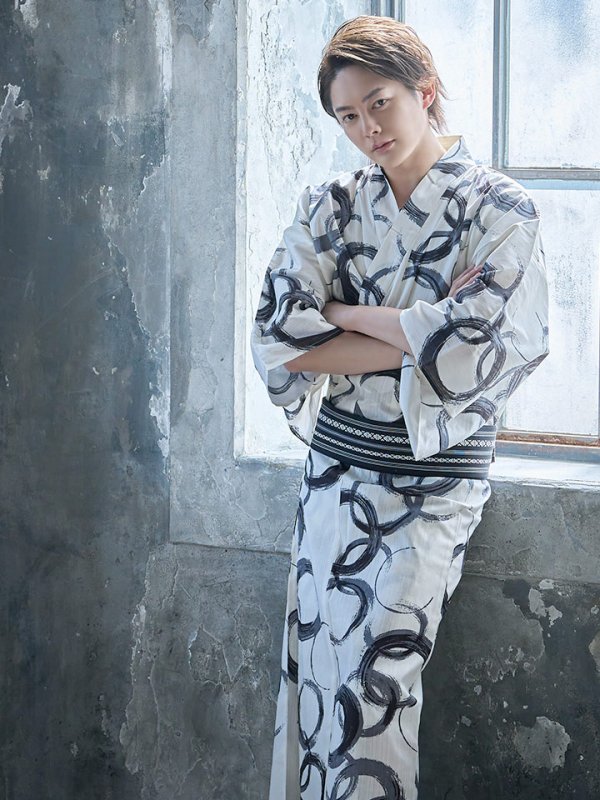 画像10: 【即日発送】【メンズ浴衣】白地に水墨柄【浴衣３点セット 浴衣/帯/下駄】[YMT] (10)