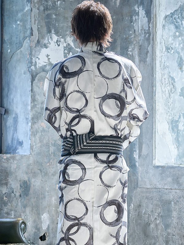 画像8: 【即日発送】【メンズ浴衣】白地に水墨柄【浴衣３点セット 浴衣/帯/下駄】[YMT] (8)