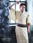画像3: 【メンズ浴衣】ベージュ麻の葉柄【浴衣３点セット 浴衣/帯/下駄】（OBI-MS-005-wk-5-WR）[YMT] (3)