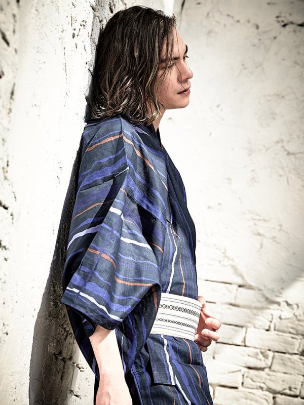 画像6: 【即日発送】【メンズ浴衣】ストライプ柄浴衣【浴衣３点セット 浴衣/帯/下駄】[YMT] (6)