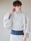 画像11: 【即日発送】【メンズ浴衣】白地にトリコロールカラーのストライプ紳士浴衣【浴衣・帯・下駄セット】（OBI-MS-001-ok-1-NV）[YMT] (11)
