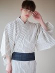画像3: 【即日発送】【メンズ浴衣】白地にトリコロールカラーのストライプ紳士浴衣【浴衣・帯・下駄セット】（OBI-MS-001-ok-1-NV）[YMT] (3)