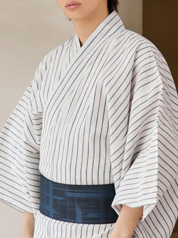 画像20: 【即日発送】【メンズ浴衣】白地にトリコロールカラーのストライプ紳士浴衣【浴衣３点セット 浴衣/帯/下駄】[YMT] (20)