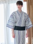 画像11: 【即日発送】【メンズ浴衣】白地にスタイリッシュなストライプ紳士浴衣【浴衣・帯・下駄セット】（OBI-MS-001-ok-1-NV）[YMT] (11)