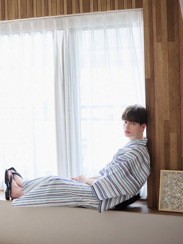 画像12: 【即日発送】【メンズ浴衣】白地にスタイリッシュなストライプ紳士浴衣【浴衣３点セット 浴衣/帯/下駄】[YMT] (12)