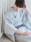 画像1: 【即日発送】【メンズ浴衣】清涼感あふれるしじら織ストライプ紳士浴衣【浴衣・帯・下駄セット】（OBI-MS-001-ok-3-GY）[YMT] (1)