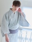 画像11: 【即日発送】【メンズ浴衣】清涼感あふれるしじら織ストライプ紳士浴衣【浴衣・帯・下駄セット】（OBI-MS-001-ok-3-GY）[YMT] (11)