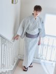 画像4: 【即日発送】【メンズ浴衣】清涼感あふれるしじら織ストライプ紳士浴衣【浴衣・帯・下駄セット】（OBI-MS-001-ok-3-GY）[YMT] (4)