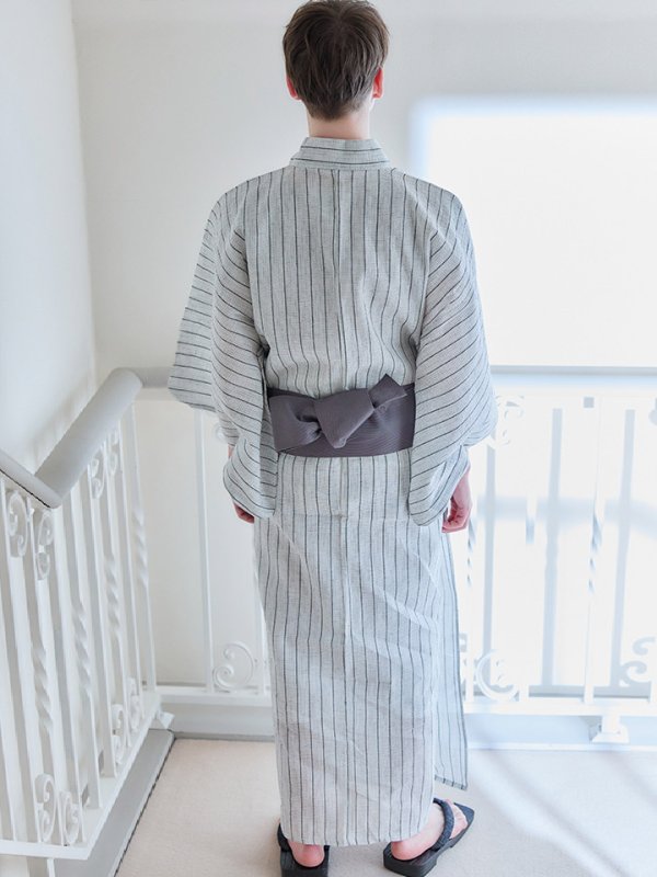 画像5: 【即日発送】【メンズ浴衣】清涼感あふれるしじら織ストライプ紳士浴衣【浴衣３点セット 浴衣/帯/下駄】[YMT] (5)