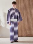 画像2: 【即日発送】【メンズ浴衣】濃淡紫地にボーダーデザインの紳士浴衣【浴衣・帯・下駄セット】（OBI-MS-001-ok-6-W）[YMT] (2)