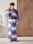 画像4: 【即日発送】【メンズ浴衣】濃淡紫地にボーダーデザインの紳士浴衣【浴衣・帯・下駄セット】（OBI-MS-001-ok-6-W）[YMT] (4)