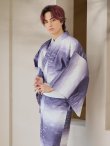 画像1: 【即日発送】【メンズ浴衣】濃淡紫地にボーダーデザインの紳士浴衣【浴衣・帯・下駄セット】 OBI-MS-001-ok-6-W [YMT] (1)