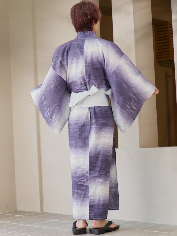 画像15: 【即日発送】【メンズ浴衣】濃淡紫地にボーダーデザインの紳士浴衣【浴衣３点セット 浴衣/帯/下駄】[FB03] (15)