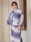画像3: 【即日発送】【メンズ浴衣】濃淡紫地にボーダーデザインの紳士浴衣【浴衣・帯・下駄セット】 OBI-MS-001-ok-6-W [YMT] (3)
